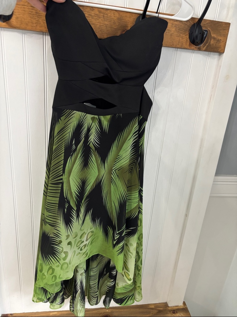 Arden B Black Bodice with Green Palm-Print Skirt